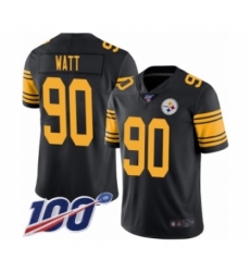 Men's Pittsburgh Steelers #90 T. J. Watt Limited Black Rush Vapor Untouchable 100th Season Football Jersey