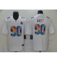 Men's Pittsburgh Steelers #90 T. J. Watt White Rainbow Version Nike Limited Jersey
