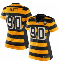 Women's Nike Pittsburgh Steelers #90 T. J. Watt Game Yellow/Black Alternate 80TH Anniversary Throwback NFL Jersey