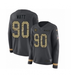 Women's Nike Pittsburgh Steelers #90 T. J. Watt Limited Black Salute to Service Therma Long Sleeve NFL Jerseys