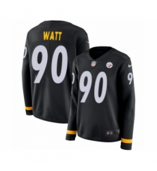 Women's Nike Pittsburgh Steelers #90 T. J. Watt Limited Black Therma Long Sleeve NFL Jersey