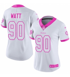 Women's Nike Pittsburgh Steelers #90 T. J. Watt Limited White/Pink Rush Fashion NFL Jersey