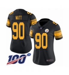 Women's Pittsburgh Steelers #90 T. J. Watt Limited Black Rush Vapor Untouchable 100th Season Football Jersey