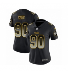 Women's Pittsburgh Steelers #90 T. J. Watt Limited Black Smoke Fashion Football Jersey