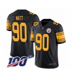 Youth Pittsburgh Steelers #90 T. J. Watt Limited Black Rush Vapor Untouchable 100th Season Football Jersey