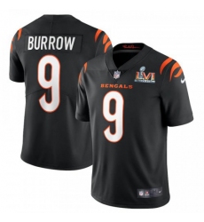 Men's Cincinnati Bengals #9 Joe Burrow Black Super Bowl LVI Patch Nike Vapor Limited Jersey