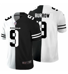 Men's Cincinnati Bengals #9 Joe Burrow Black White Limited Split Fashion Football Jersey