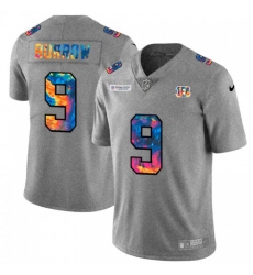 Men's Cincinnati Bengals #9 Joe Burrow Nike Multi-Color 2020 NFL Crucial Catch NFL Jersey Greyheather