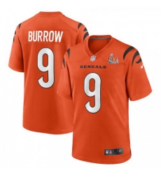 Men's Cincinnati Bengals #9 Joe Burrow Orange Super Bowl LVI Patch Nike Alternate Game Jersey