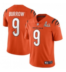 Men's Cincinnati Bengals #9 Joe Burrow Orange Super Bowl LVI Patch Nike Alternate Vapor Limited Jersey