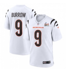 Men's Cincinnati Bengals #9 Joe Burrow White Super Bowl LVI Patch Nike Game Jersey