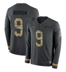Men's Nike Cincinnati Bengals #9 Joe Burrow Anthracite Salute to Service Stitched NFL Limited Therma Long Sleeve Jersey