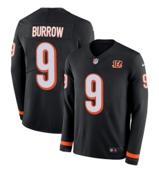 Men's Nike Cincinnati Bengals #9 Joe Burrow Black Team Color Stitched NFL Limited Therma Long Sleeve Jersey