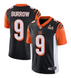 Men's Nike Cincinnati Bengals #9 Joe Burrow Black Team Color Super Bowl LVI Patch Stitched NFL Vapor Untouchable Limited Jersey