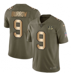 Men's Nike Cincinnati Bengals #9 Joe Burrow Olive-Gold Stitched NFL Limited 2017 Salute To Service Jersey