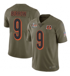 Men's Nike Cincinnati Bengals #9 Joe Burrow Olive Super Bowl LVI Patch Stitched NFL Limited 2017 Salute To Service Jersey