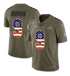 Men's Nike Cincinnati Bengals #9 Joe Burrow Olive-USA Super Bowl LVI Patch Flag Stitched NFL Limited 2017 Salute To Service Jersey