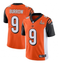 Men's Nike Cincinnati Bengals #9 Joe Burrow Orange Alternate Super Bowl LVI Patch Stitched NFL Vapor Untouchable Limited Jersey
