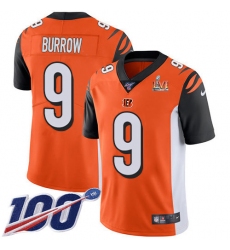 Men's Nike Cincinnati Bengals #9 Joe Burrow Orange Super Bowl LVI Patch Alternate Stitched NFL 100th Season Vapor Limited Jersey