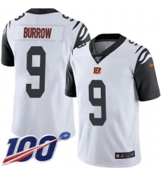 Men's Nike Cincinnati Bengals #9 Joe Burrow White Stitched NFL Limited Rush 100th Season Jersey