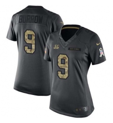 Women's Nike Cincinnati Bengals #9 Joe Burrow Black Stitched NFL Limited 2016 Salute to Service Jersey