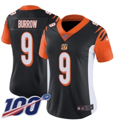 Women's Nike Cincinnati Bengals #9 Joe Burrow Black Team Color Stitched NFL 100th Season Vapor Untouchable Limited Jersey