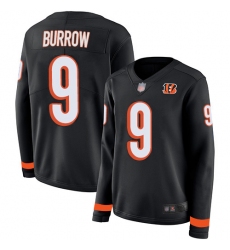 Women's Nike Cincinnati Bengals #9 Joe Burrow Black Team Color Stitched NFL Limited Therma Long Sleeve Jersey