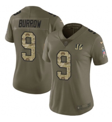 Women's Nike Cincinnati Bengals #9 Joe Burrow Olive-Camo Stitched NFL Limited 2017 Salute To Service Jersey