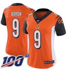 Women's Nike Cincinnati Bengals #9 Joe Burrow Orange Alternate Stitched NFL 100th Season Vapor Untouchable Limited Jersey