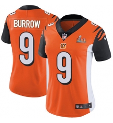 Women's Nike Cincinnati Bengals #9 Joe Burrow Orange Alternate Super Bowl LVI Patch Stitched NFL Vapor Untouchable Limited Jersey