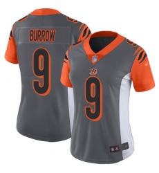Women's Nike Cincinnati Bengals #9 Joe Burrow Silver Stitched NFL Limited Inverted Legend Jersey