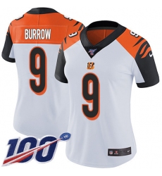 Women's Nike Cincinnati Bengals #9 Joe Burrow White Stitched NFL 100th Season Vapor Untouchable Limited Jersey