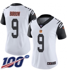 Women's Nike Cincinnati Bengals #9 Joe Burrow White Stitched NFL Limited Rush 100th Season Jersey