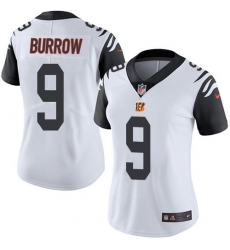 Women's Nike Cincinnati Bengals #9 Joe Burrow White Stitched NFL Limited Rush Jersey