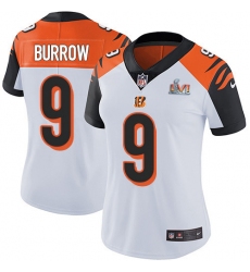 Women's Nike Cincinnati Bengals #9 Joe Burrow White Super Bowl LVI Patch Stitched NFL Vapor Untouchable Limited Jersey