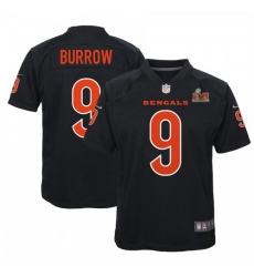 Youth Cincinnati Bengals #9 Joe Burrow Black Nike Super Bowl LVI Bound Game Fashion Jersey