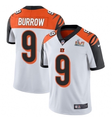 Youth Nike Cincinnati Bengals #9 Joe Burrow White Super Bowl LVI Patch Stitched NFL Vapor Untouchable Limited Jersey