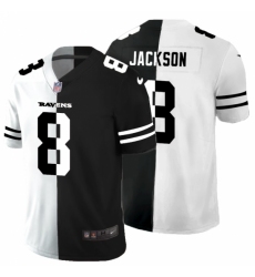 Men's Baltimore Ravens #8 Lamar Jackson Black White Limited Split Fashion Football Jersey