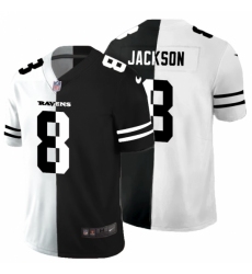 Men's Baltimore Ravens #8 Lamar Jackson Black White Limited Split Fashion Football Jersey