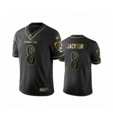 Men's Baltimore Ravens #8 Lamar Jackson Limited Black Golden Edition Football Jersey