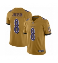 Men's Baltimore Ravens #8 Lamar Jackson Limited Gold Inverted Legend Football Jersey