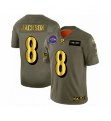 Men's Baltimore Ravens #8 Lamar Jackson Limited Olive Gold 2019 Salute to Service Football Jersey