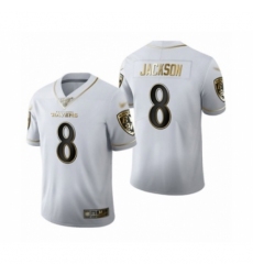 Men's Baltimore Ravens #8 Lamar Jackson Limited White Golden Edition Football Jersey