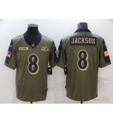 Men's Baltimore Ravens #8 Lamar Jackson Nike Olive 2021 Salute To Service Limited Player Jersey