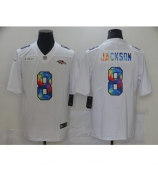 Men's Baltimore Ravens #8 Lamar Jackson White Rainbow Version Nike Limited Jersey