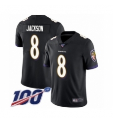 Men's Nike Baltimore Ravens #8 Lamar Jackson Black Alternate Vapor Untouchable Limited Player 100th Season NFL Jersey