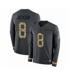 Men's Nike Baltimore Ravens #8 Lamar Jackson Limited Black Salute to Service Therma Long Sleeve NFL Jersey