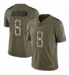 Men's Nike Baltimore Ravens #8 Lamar Jackson Limited Olive/Camo Salute to Service NFL Jersey