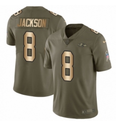 Men's Nike Baltimore Ravens #8 Lamar Jackson Limited Olive/Gold Salute to Service NFL Jersey