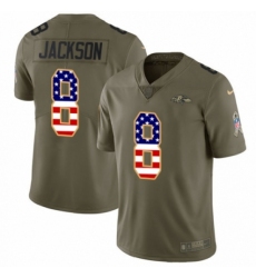 Men's Nike Baltimore Ravens #8 Lamar Jackson Limited Olive/USA Flag Salute to Service NFL Jersey
